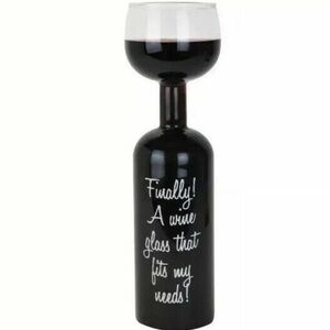 Novelty Wine Glass Bottle Black- Holds One Entire Bottle